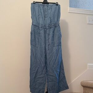 Denim Chambray Strapless Jumpsuit